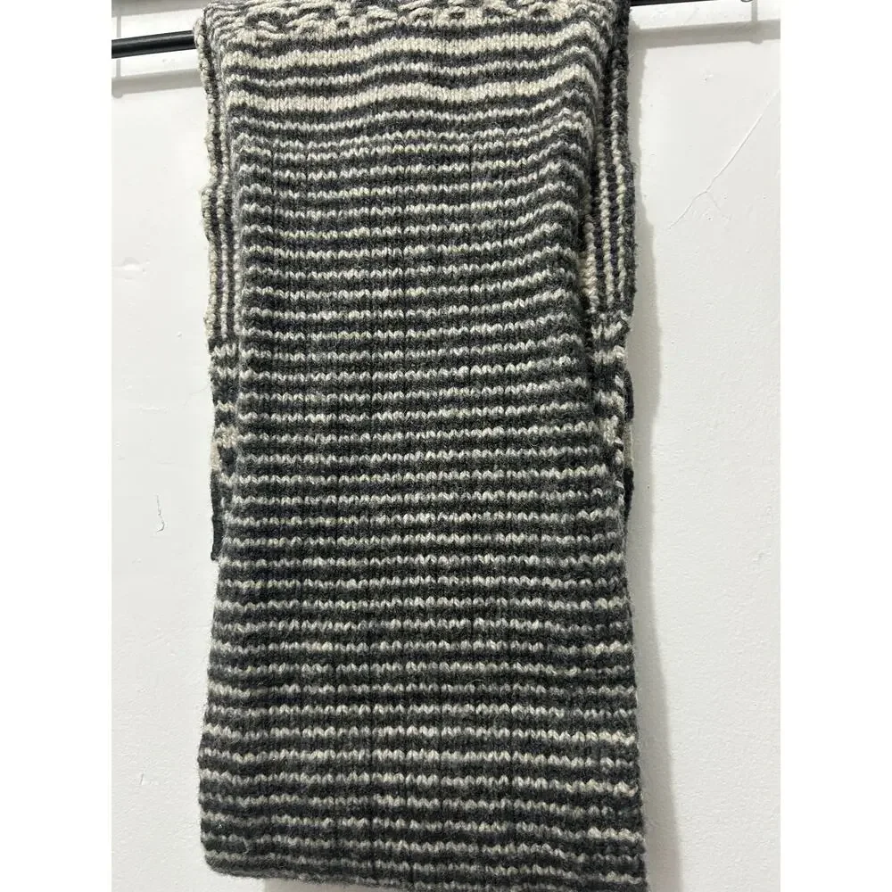 Gap Lambswool Knit Scarf Gray Cream Striped Fair Isle O/S Winter Grandpacore